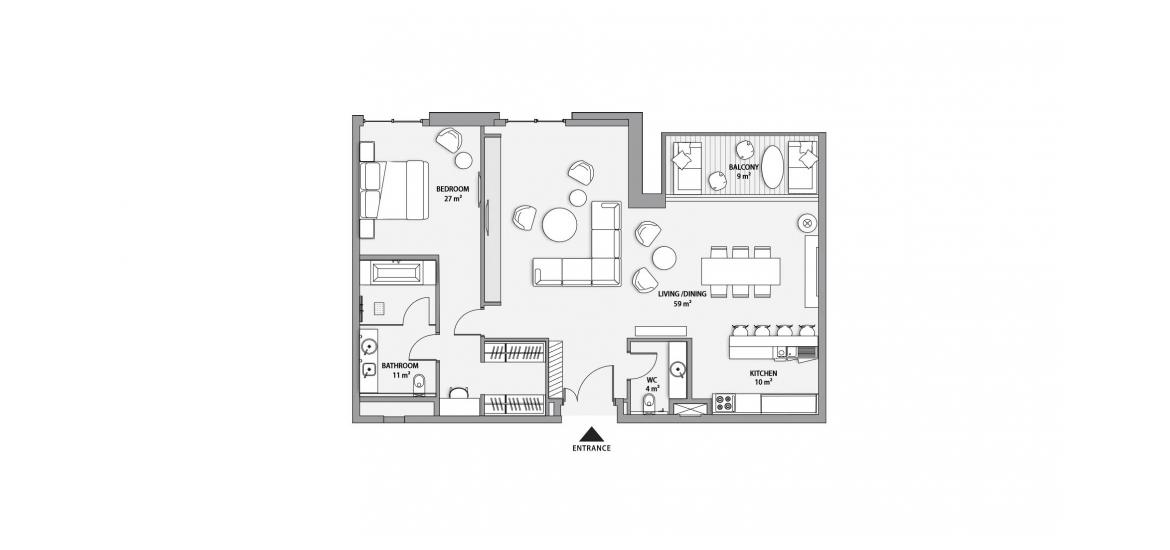 Етажен план на апартаменти «1BD 117SQM», 1 спалня в NIKKI BEACH RESIDENCES