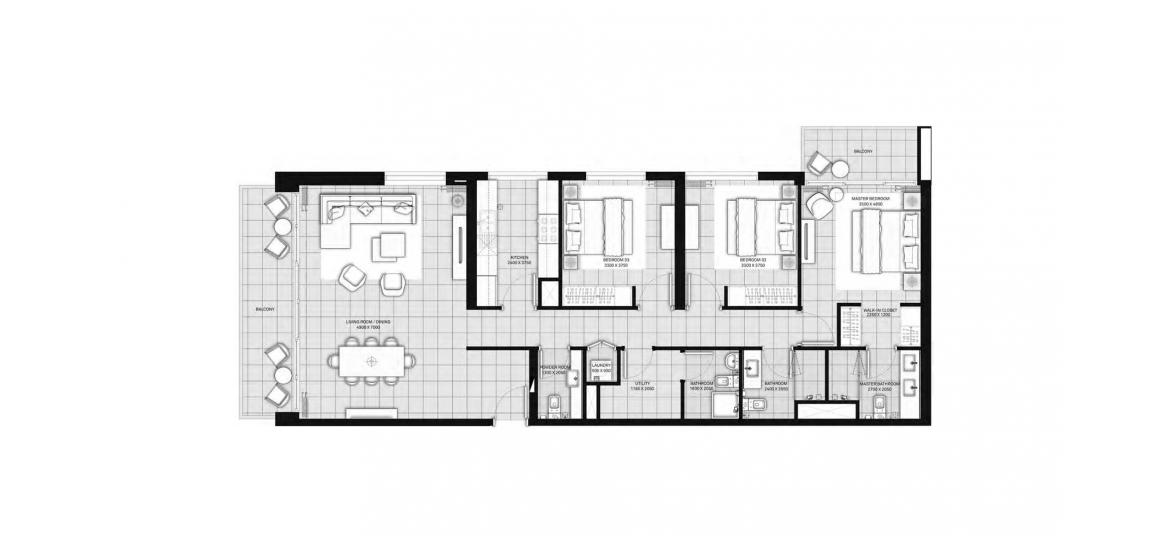 Етажен план на апартаменти «A», 3 спални в PARK HEIGHTS I