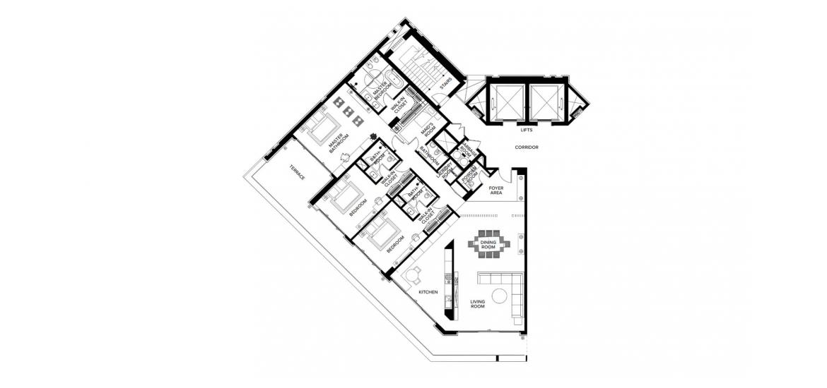 Етажен план на апартаменти «3BR A», 3 спални в THE RITZ-CARLTON RESIDENCE