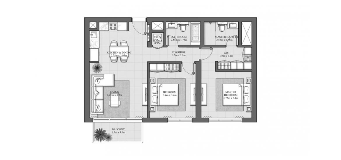 Етажен план на апартаменти «92SQM 11», 2 спални в HILLS PARK
