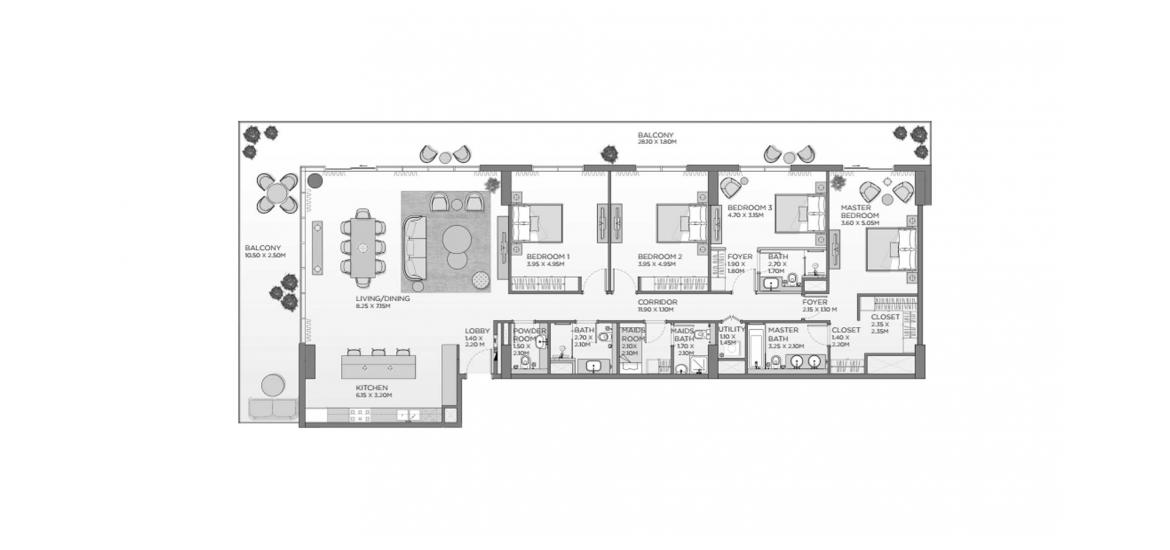 Етажен план на апартаменти «4BR A1», 4 спални в LAUREL CENTRAL PARK