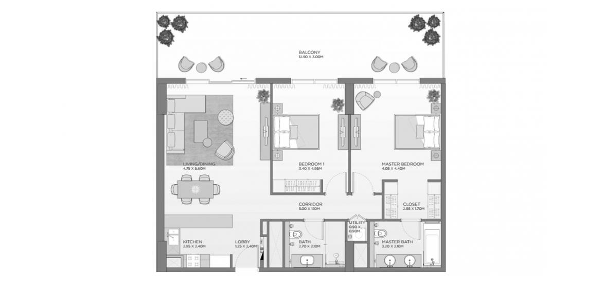 Етажен план на апартаменти «2BR B2», 2 спални в LAUREL CENTRAL PARK