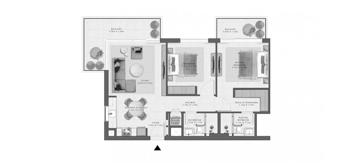 Етажен план на апартаменти «GOLF GRAND APARTMENTS 2 BEDROOM TYPE 3A 106 SQ.M.», 2 спални в GOLF GRAND APARTMENTS