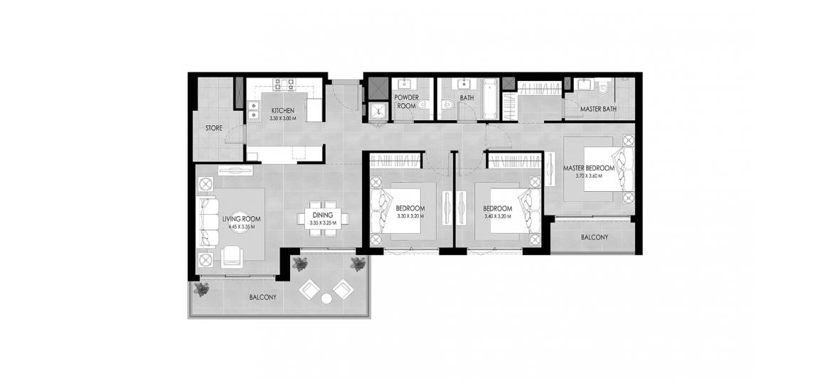 Етажен план на апартаменти «3 BEDROOM TYPE B 141 SQ.M.», 3 спални в HOLLAND GARDENS RESIDENCE