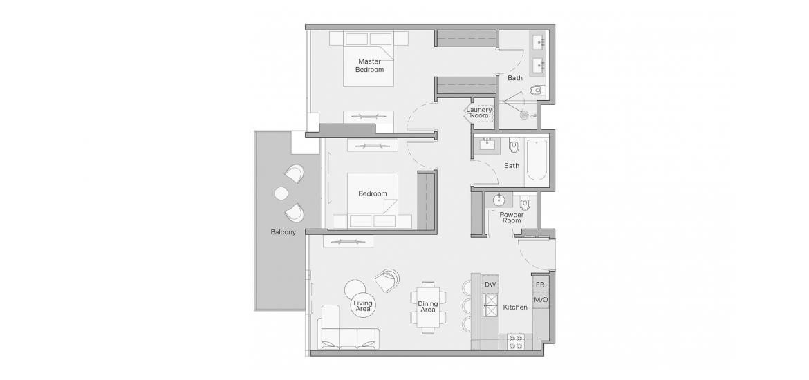 Етажен план на апартаменти «114 SQ.M 2 BEDROOM TYPE B», 2 спални в THE CRESTMARK APARTMENTS
