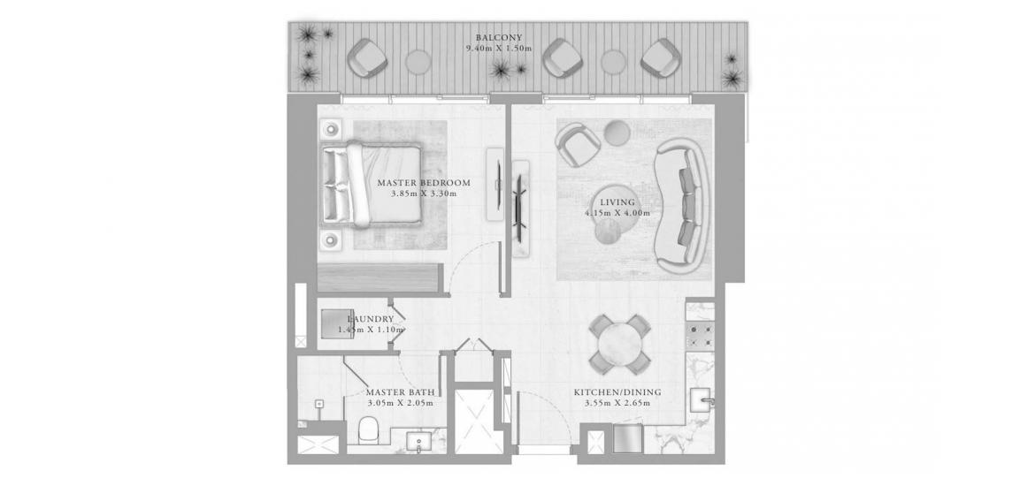 Етажен план на апартаменти «1BR 05 76SQM», 1 спалня в BAYVIEW BY ADDRESS RESORTS