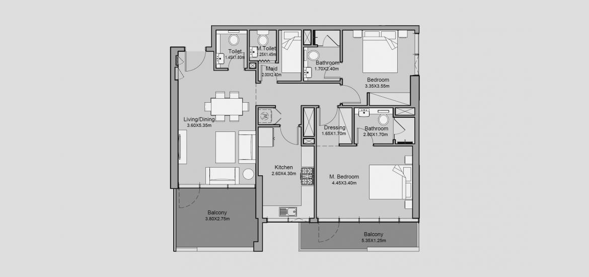 Етажен план на апартаменти «110 SQ.M 2 BR TYPE 01-A», 2 спални в MILLENNIUM TALIA RESIDENCES