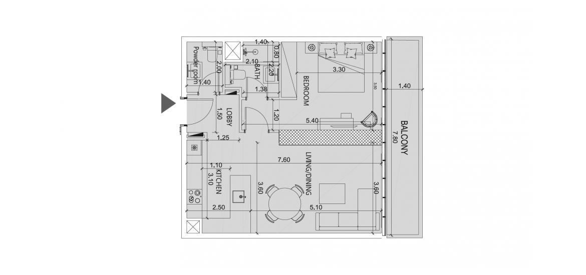 Етажен план на апартаменти «70 SQM 1 BDRM TYPE G», 1 спалня в SOCIETY HOUSE