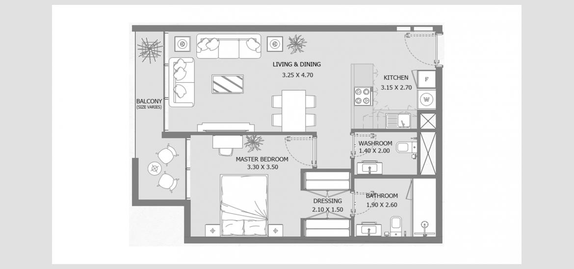 Етажен план на апартаменти «79 SQ.M 1 BEDROOM TYPE A», 1 спалня в VERDANA 2 RESIDENCE