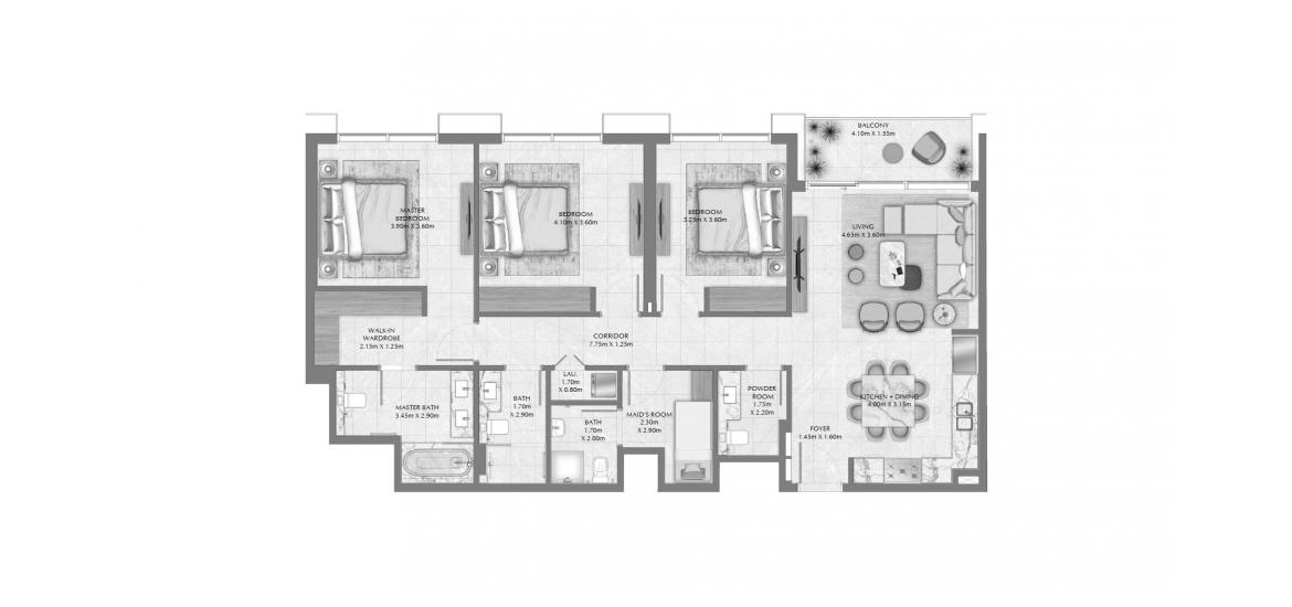 Етажен план на апартаменти «144 SQ.M 3 BDRM», 3 спални в CREEK WATERS 2 APARTMENTS