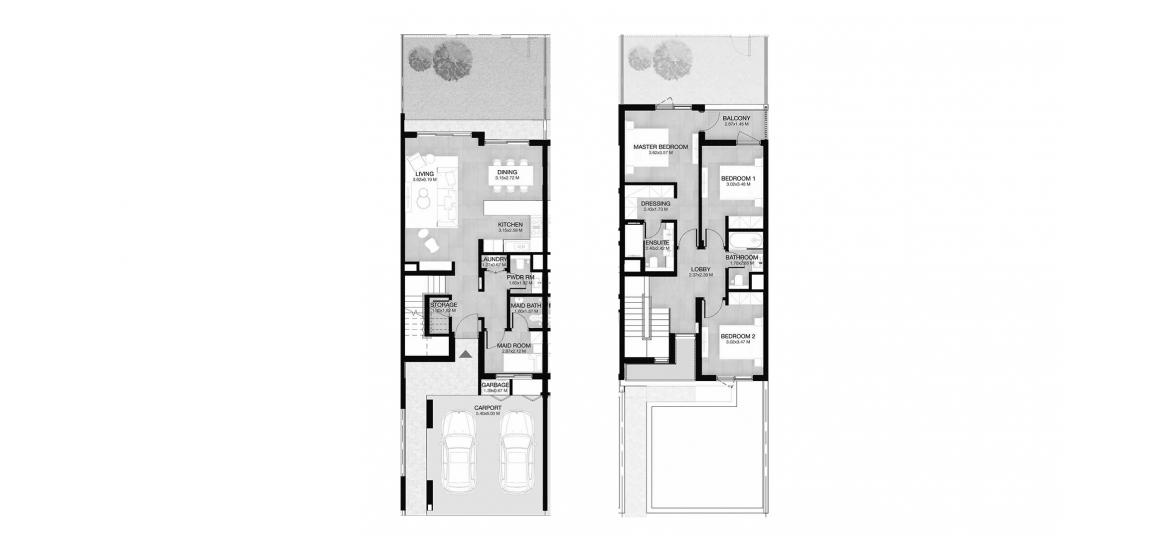 Етажен план на апартаменти «206 SQ.M 3 BDRM TOWNHOUSE TYPE 3B1», 3 спални в MUDON AL RANIM PHASE 2