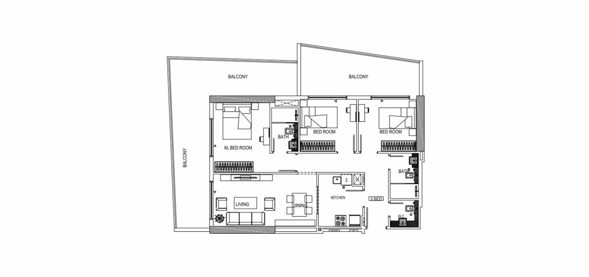 Plano del apartamento «C», 3 dormitorios en BINGHATTI CREEK