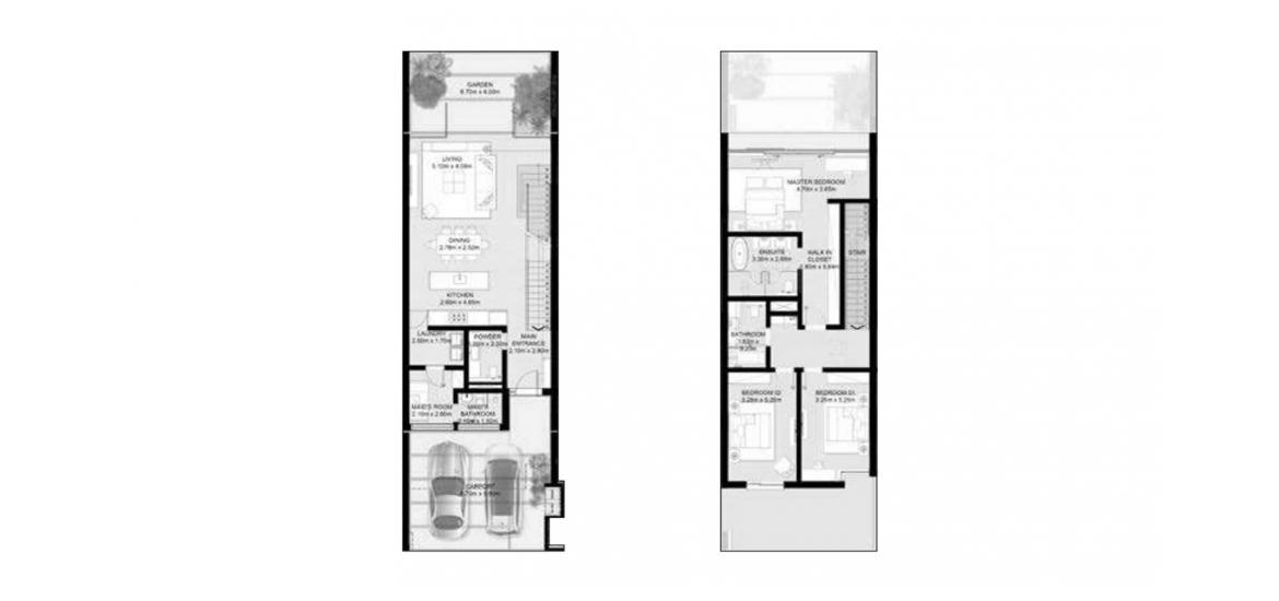 Plano del apartamento «A», 3 dormitorios en NAD AL SHEBA GARDENS