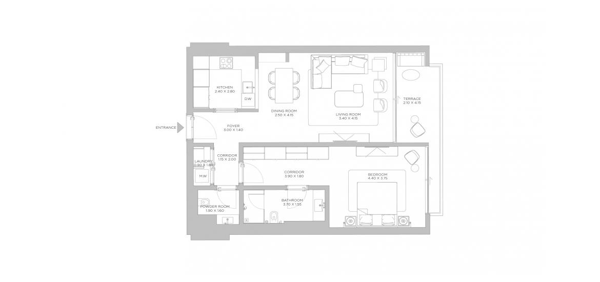 Plano del apartamento «93 SQ.M 1 BR A3», 1 dormitorio en RIXOS HOTEL & RESIDENCES