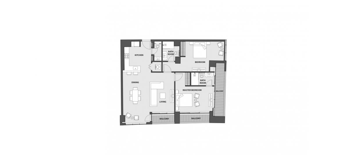 Asunnon pohjapiirustus «C», 2 makuuhuonetta kohteessa 15 NORTHSIDE