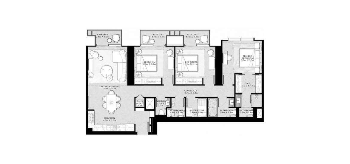 Asunnon pohjapiirustus «155sqm», 3 makuuhuonetta kohteessa ST.REGIS RESIDENCES