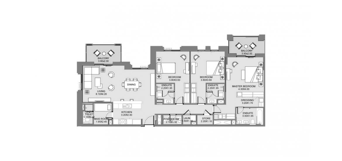 Asunnon pohjapiirustus «A1 154SQM», 3 makuuhuonetta kohteessa MJL LAMAA