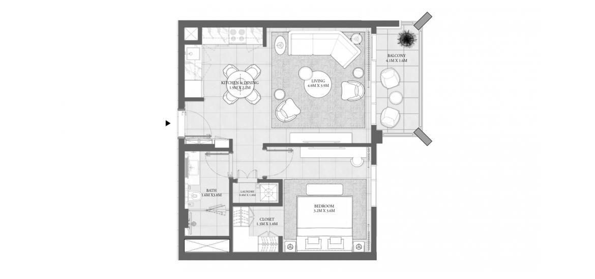 Asunnon pohjapiirustus «BUILDING 1 1 BEDROOM TOTAL 62SQ.M», 1 makuuhuone kohteessa SAVANNA RESIDENCES