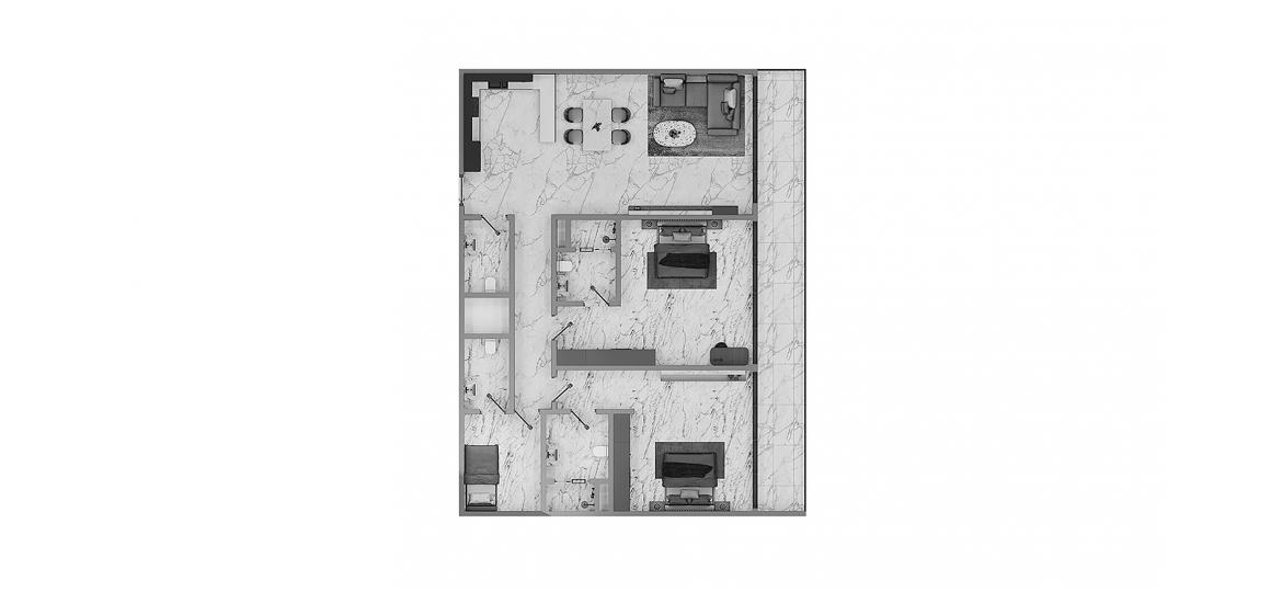 Asunnon pohjapiirustus «2BR Type 02 117SQM», 2 makuuhuonetta kohteessa AMALIA RESIDENCES