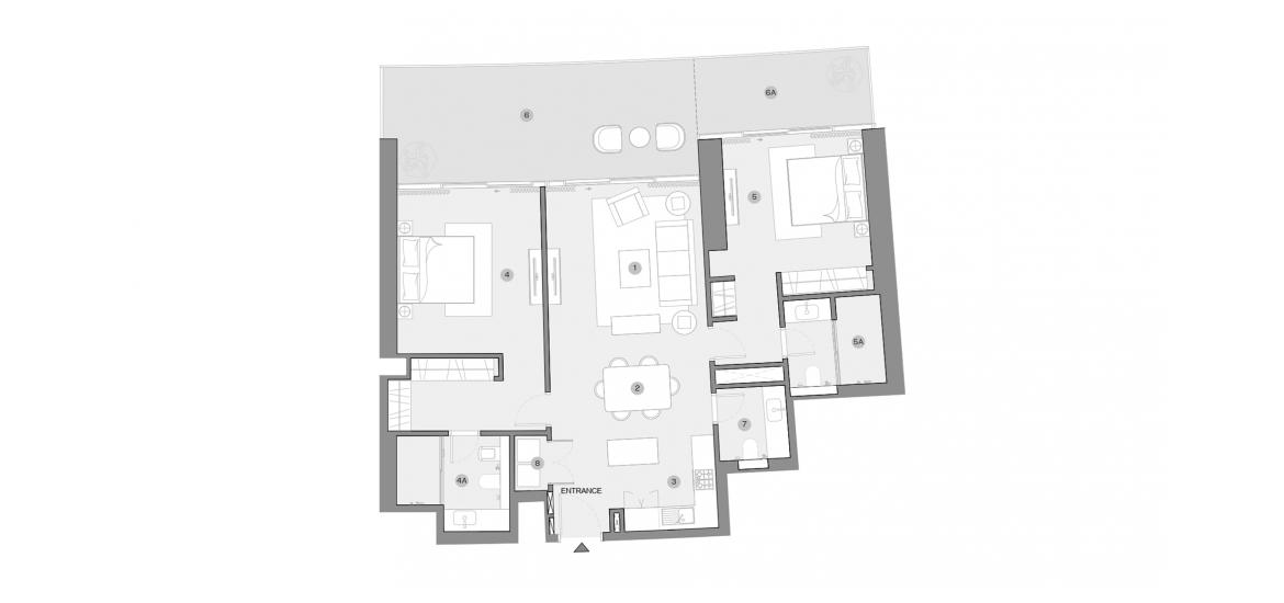Asunnon pohjapiirustus «2 BEDROOM TYPE G 155 Sq.m», 2 makuuhuonetta kohteessa SOBHA SEAHAVEN TOWER B