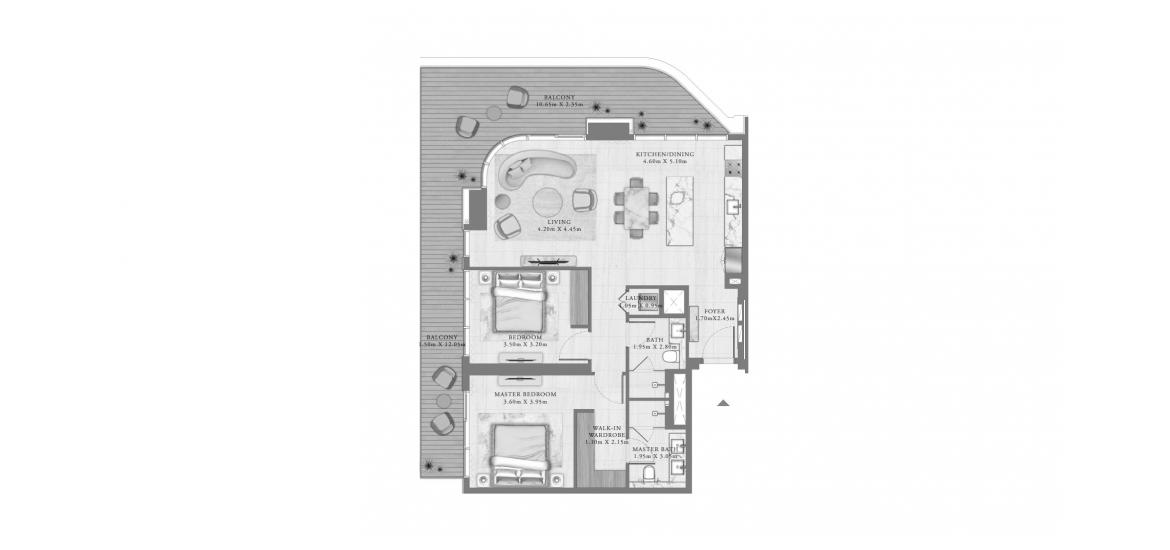 Asunnon pohjapiirustus «152 SQ.M 2 BEDROOM», 2 makuuhuonetta kohteessa SEAPOINT RESIDENCES