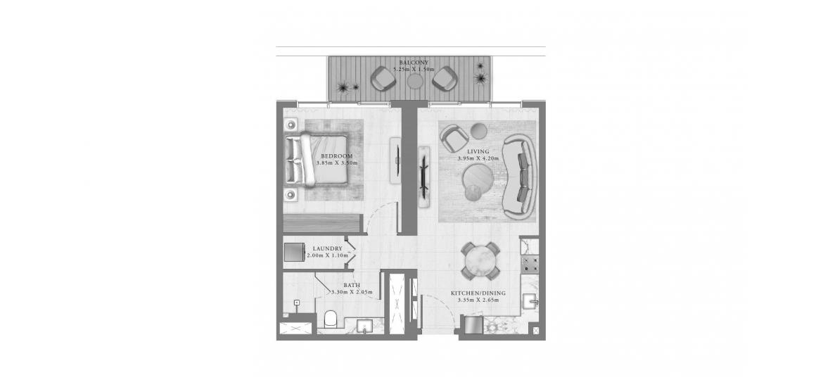 Asunnon pohjapiirustus «71 SQ.M 1 BEDROOM», 1 makuuhuone kohteessa SEAPOINT RESIDENCES