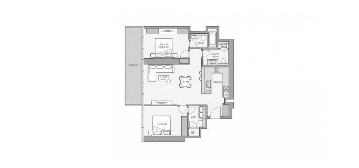 Asunnon pohjapiirustus «112 SQ.M 2 BDRM TYPE D», 2 makuuhuonetta kohteessa UPPER HOUSE RESIDENCES