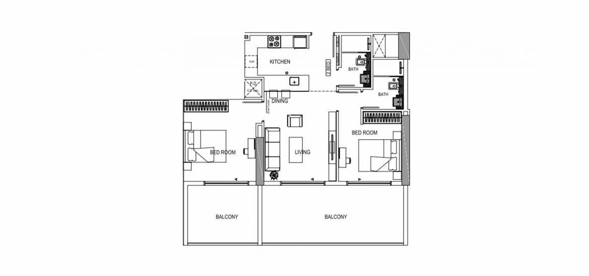 Plan d'étage de l'appartement «B», 2 chambres à BINGHATTI CREEK