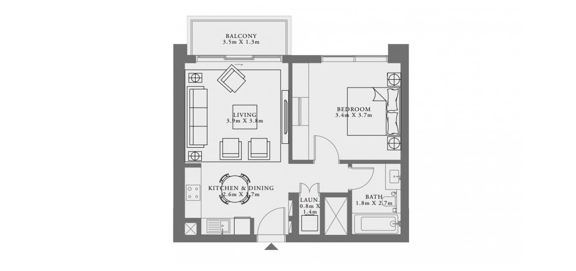 Plan d'étage de l'appartement «1-1C», 1 chambre à coucher à LIME GARDENS