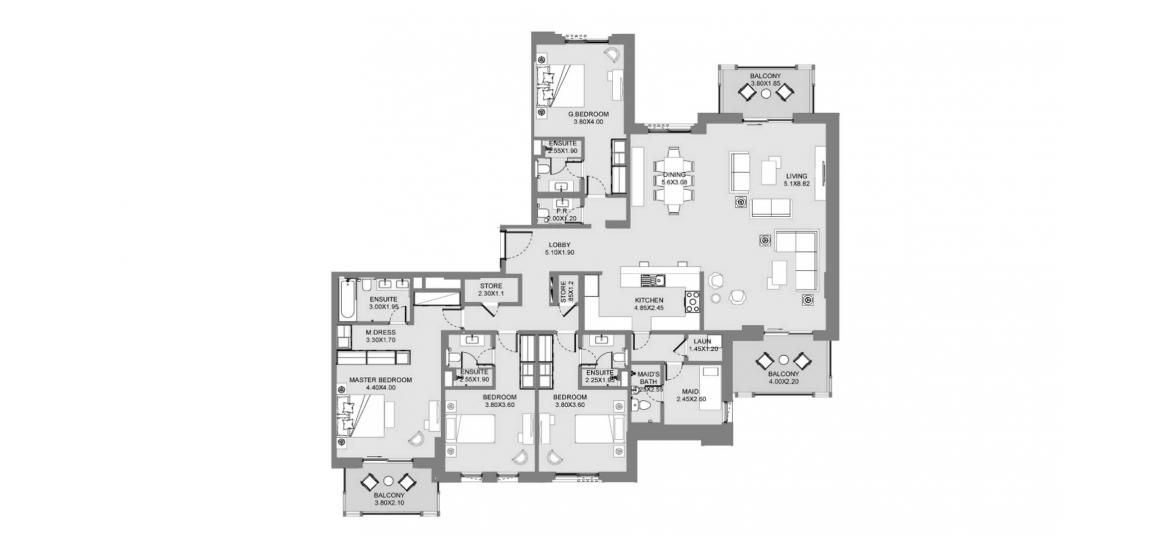 Plan d'étage de l'appartement «D1 232SQM», 4 chambres à MJL LAMAA