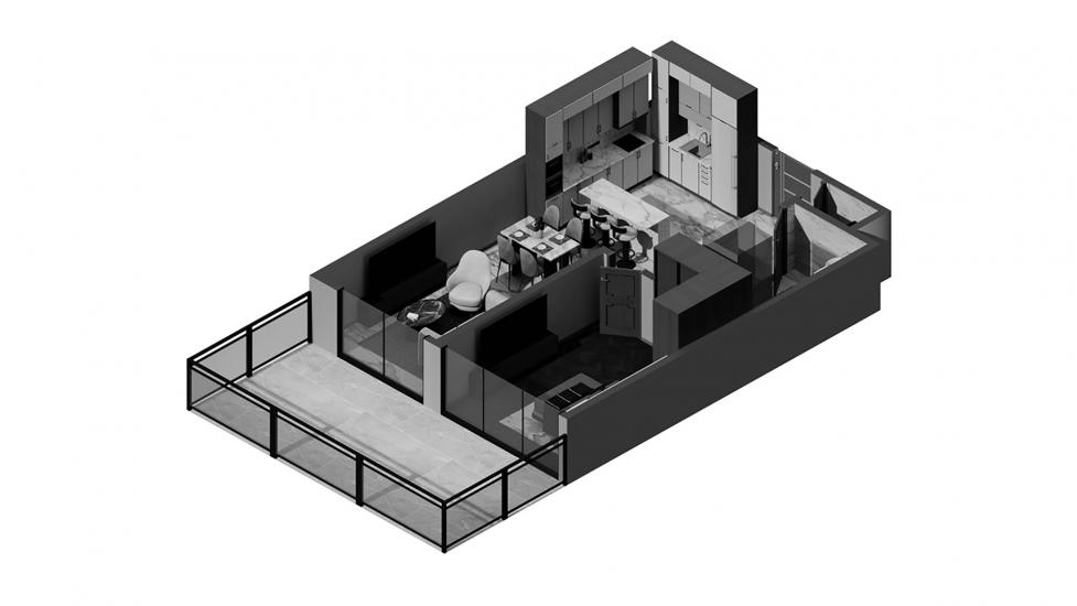 Plan d'étage de l'appartement «1BR Type C», 1 chambre à coucher à BELMONT RESIDENCE
