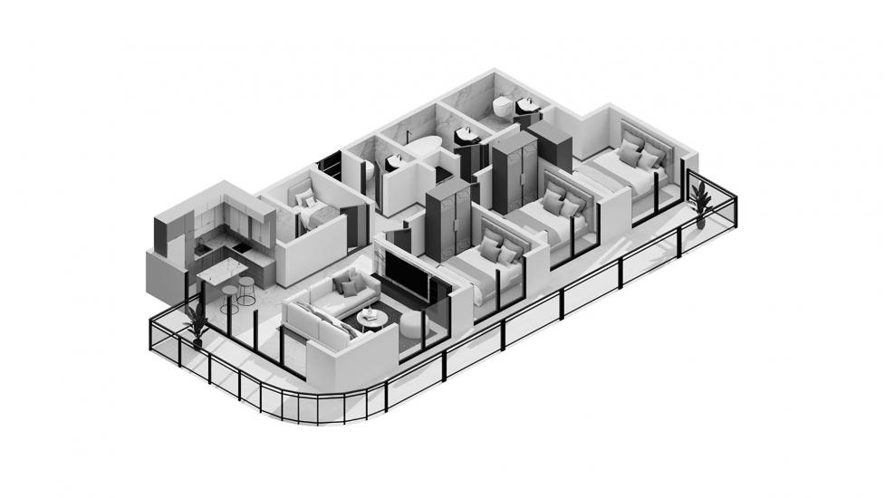 Plan d'étage de l'appartement «Beachgate by Address 3br 148sqm», 3 chambres à BEACHGATE BY ADDRESS