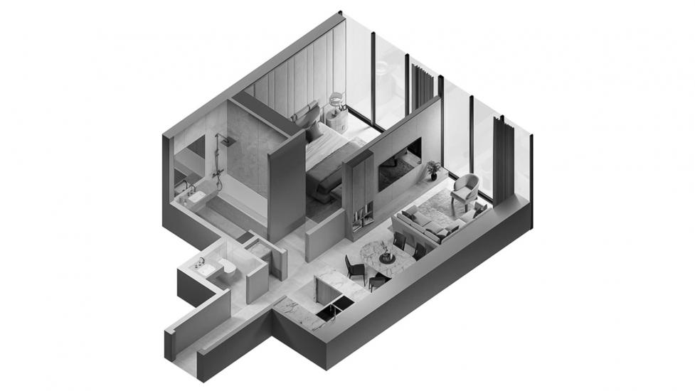 Plan d'étage de l'appartement «1 BEDROOM TYPE 1B 60 SQ.M.», 1 chambre à coucher à THE BILTMORE RESIDENCES SUFOUH
