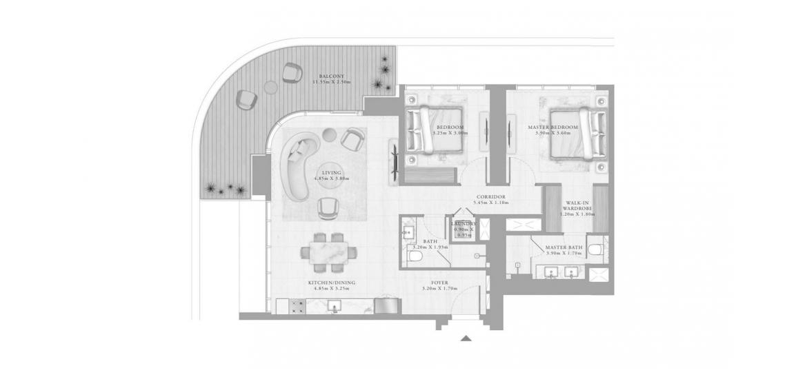 Plan d'étage de l'appartement «2BR 04 128SQM», 2 chambres à BAYVIEW BY ADDRESS RESORTS