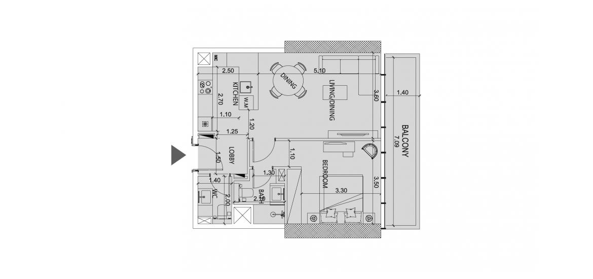 Plan d'étage de l'appartement «67 SQM 1 BDRM TYPE E», 1 chambre à coucher à SOCIETY HOUSE