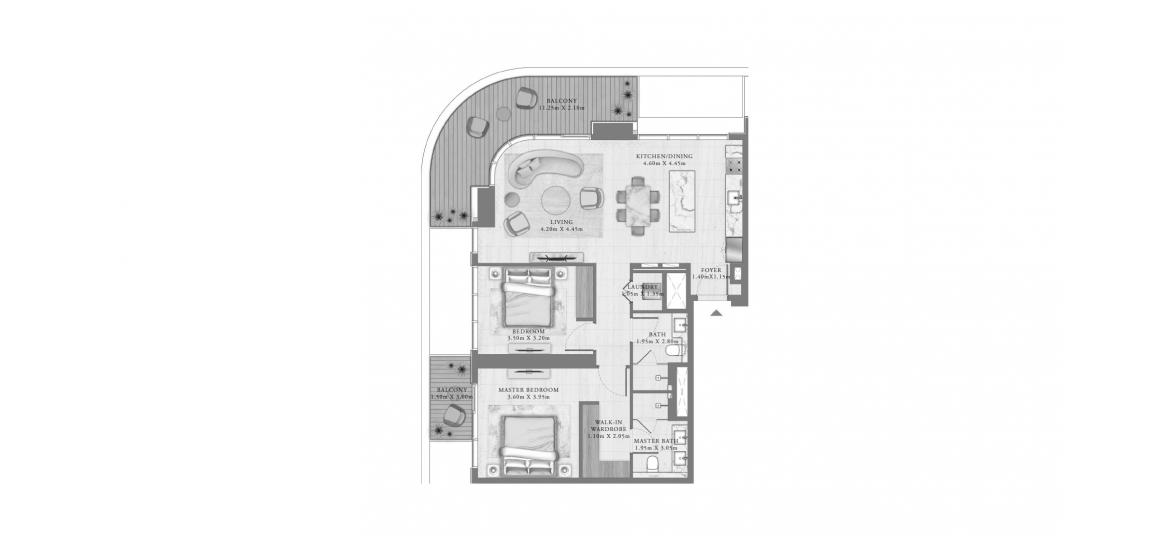Plan d'étage de l'appartement «128 SQ.M 2 BEDROOM», 2 chambres à SEAPOINT RESIDENCES