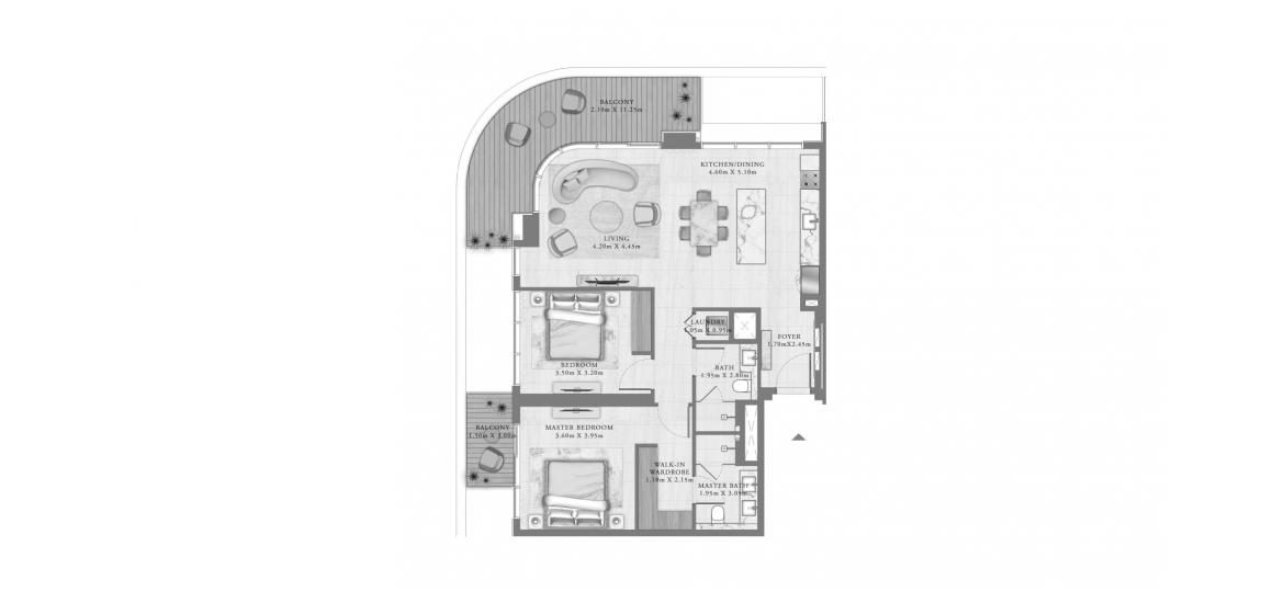 Plan d'étage de l'appartement, 2 chambres à SEAPOINT RESIDENCES