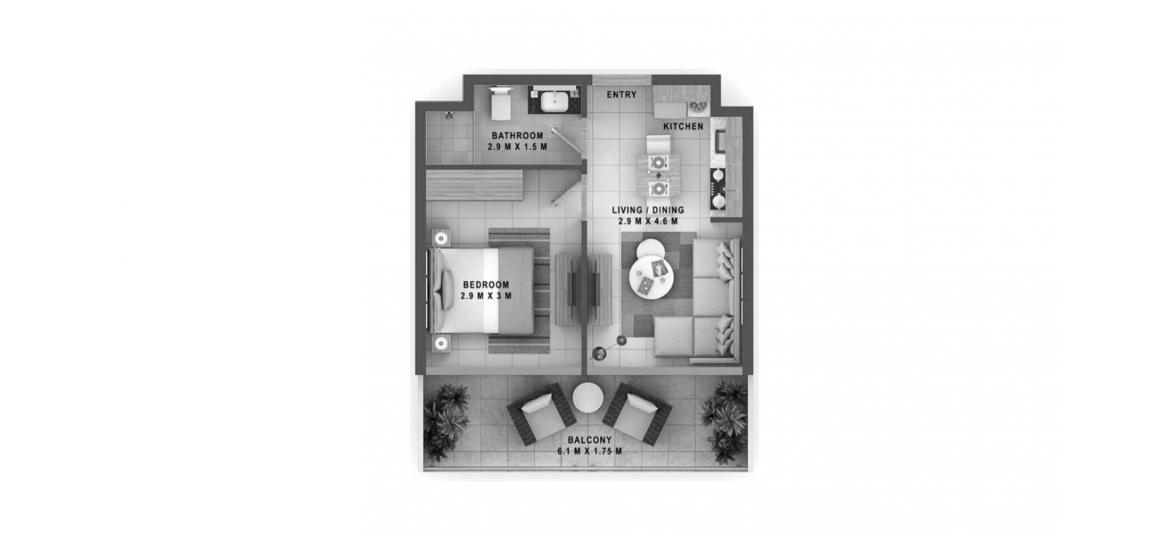 דירה תוכנית קומה «A», 1 חדר שינה ב- REVA RESIDENCES (באזור הבניין REVA RESIDENCES)