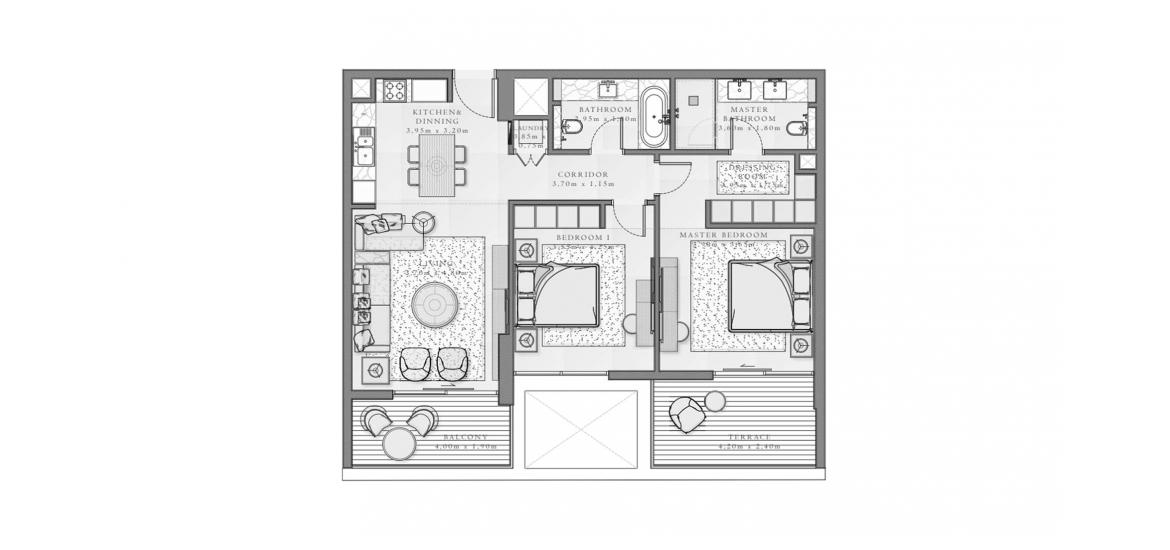 דירה תוכנית קומה «A», 2 חדרי שינה ב- SIRDHANA (באזור הבניין SIRDHANA)