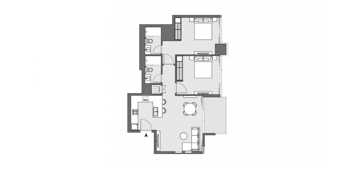 דירה תוכנית קומה «B», 2 חדרי שינה ב- PENINSULA TWO (באזור הבניין PENINSULA TWO)