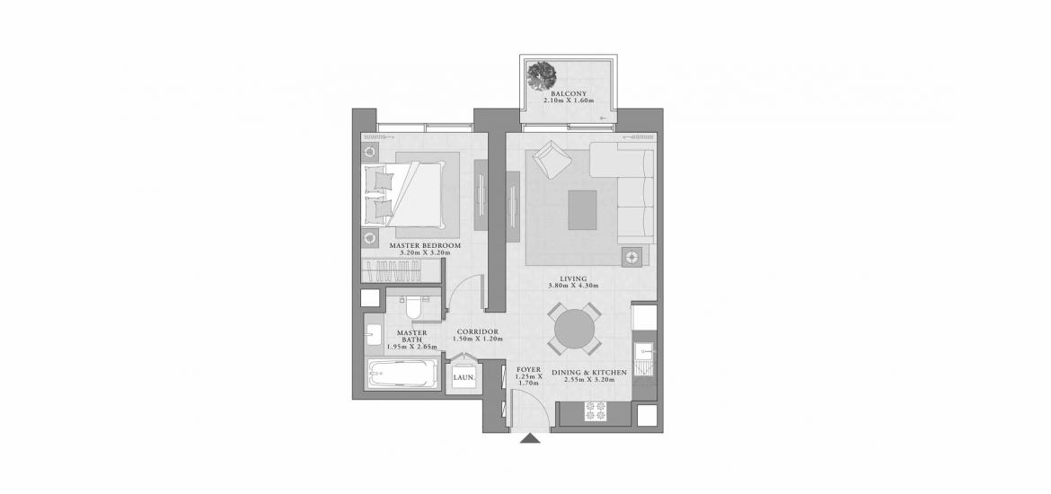 דירה תוכנית קומה «A», 1 חדר שינה ב- CREEK PALACE (באזור הבניין CREEK PALACE)