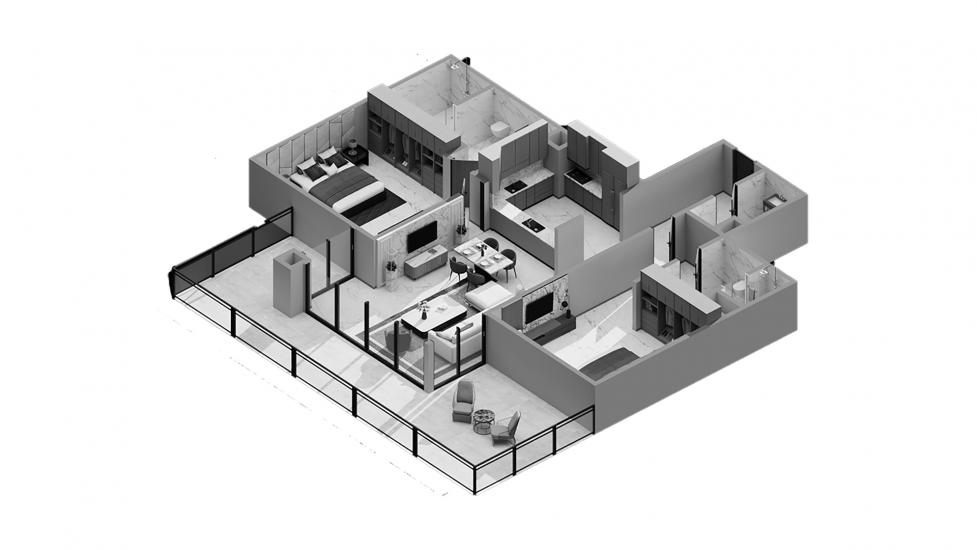 דירה תוכנית קומה «2BR Type A 95SQM», 2 חדרי שינה ב- ELEGANCE TOWER (באזור הבניין ELEGANCE TOWER)