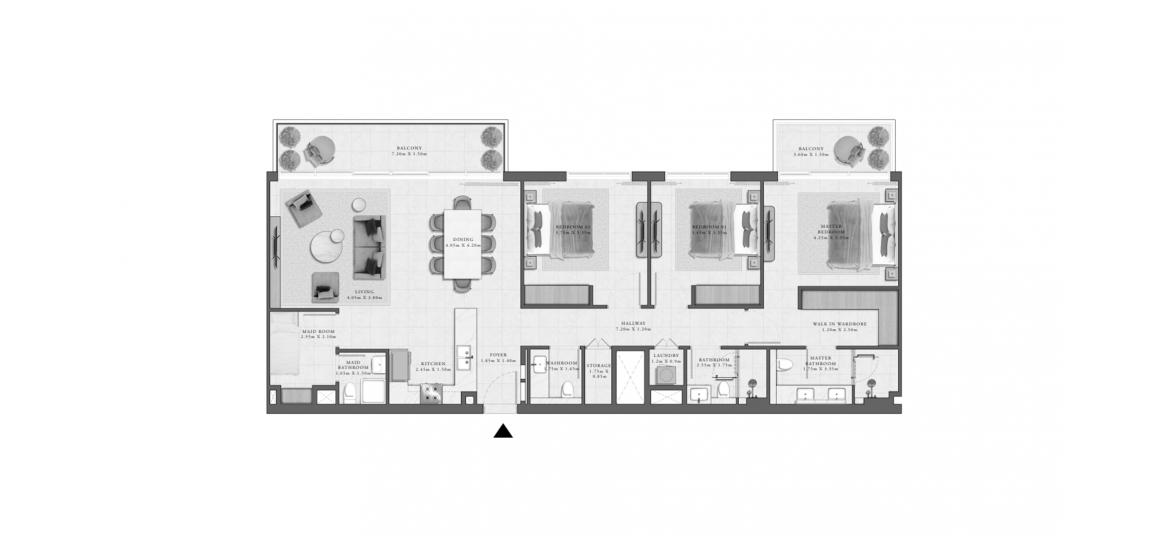 דירה תוכנית קומה «GOLF GRAND APARTMENTS 3 BEDROOM TYPE 1 164 SQ.M.», 3 חדרי שינה ב- GOLF GRAND APARTMENTS (באזור הבניין GOLF GRAND APARTMENTS)
