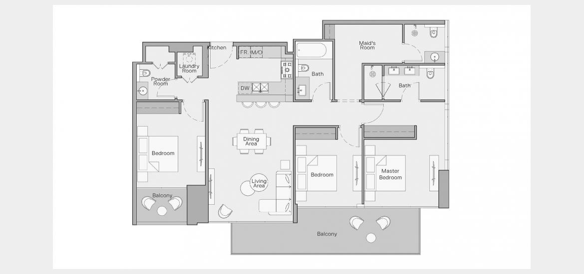 דירה תוכנית קומה «159 SQ.M 3 BEDROOM TYPE B», 3 חדרי שינה ב- THE CRESTMARK APARTMENTS (באזור הבניין THE CRESTMARK APARTMENTS)