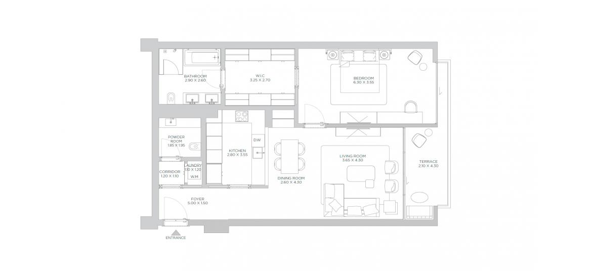 דירה תוכנית קומה «113 SQ.M 1 BR A3», 1 חדר שינה ב- RIXOS HOTEL & RESIDENCES (באזור הבניין RIXOS HOTEL & RESIDENCES)