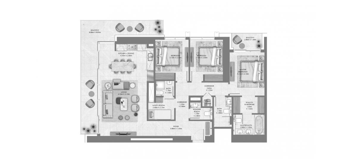 דירה תוכנית קומה «171 SQ.M 3 BDRM», 3 חדרי שינה ב- CREEK WATERS 2 APARTMENTS (באזור הבניין CREEK WATERS 2 APARTMENTS)