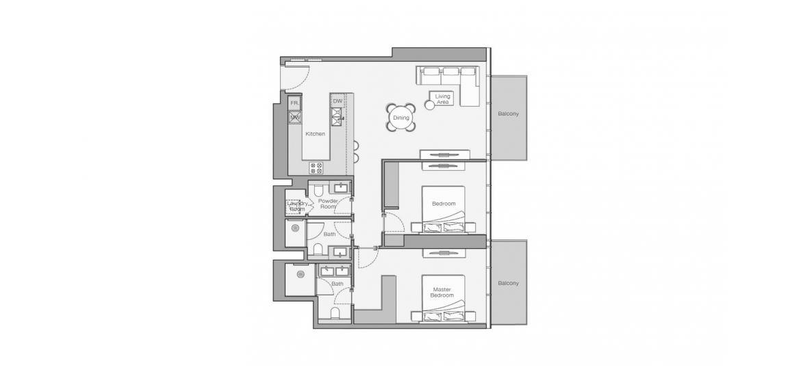 דירה תוכנית קומה «114 SQ.M 2 BDRM TYPE C», 2 חדרי שינה ב- UPPER HOUSE RESIDENCES (באזור הבניין UPPER HOUSE RESIDENCES)