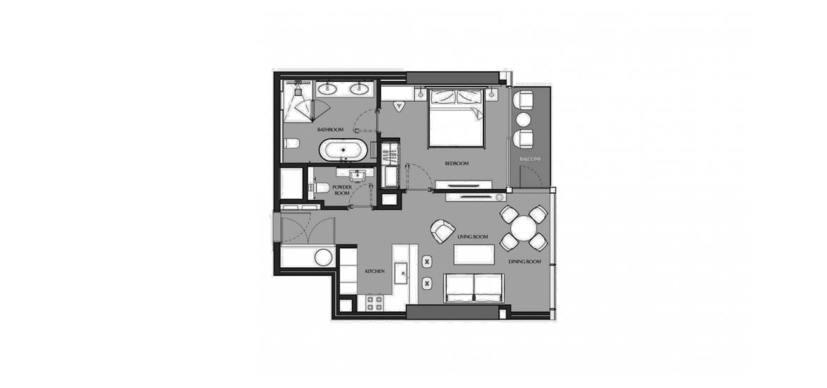Apartment floor plan «A», 1 slaapkamer in MARINA GATE