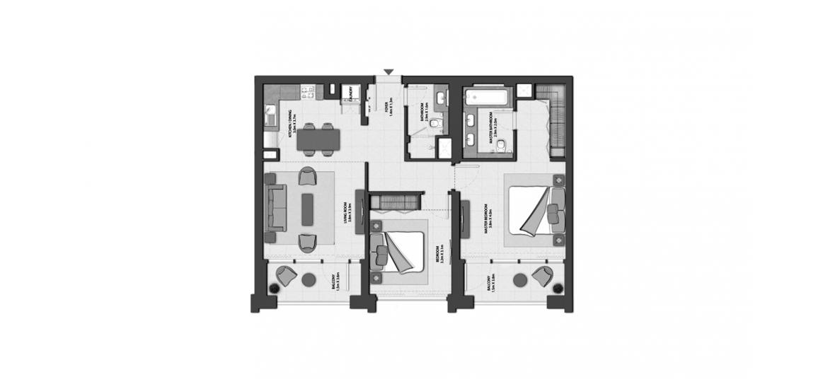 Apartment floor plan «HARBOUR GATE 2BR 100SQM», 2 slaapkamers in HARBOUR GATE