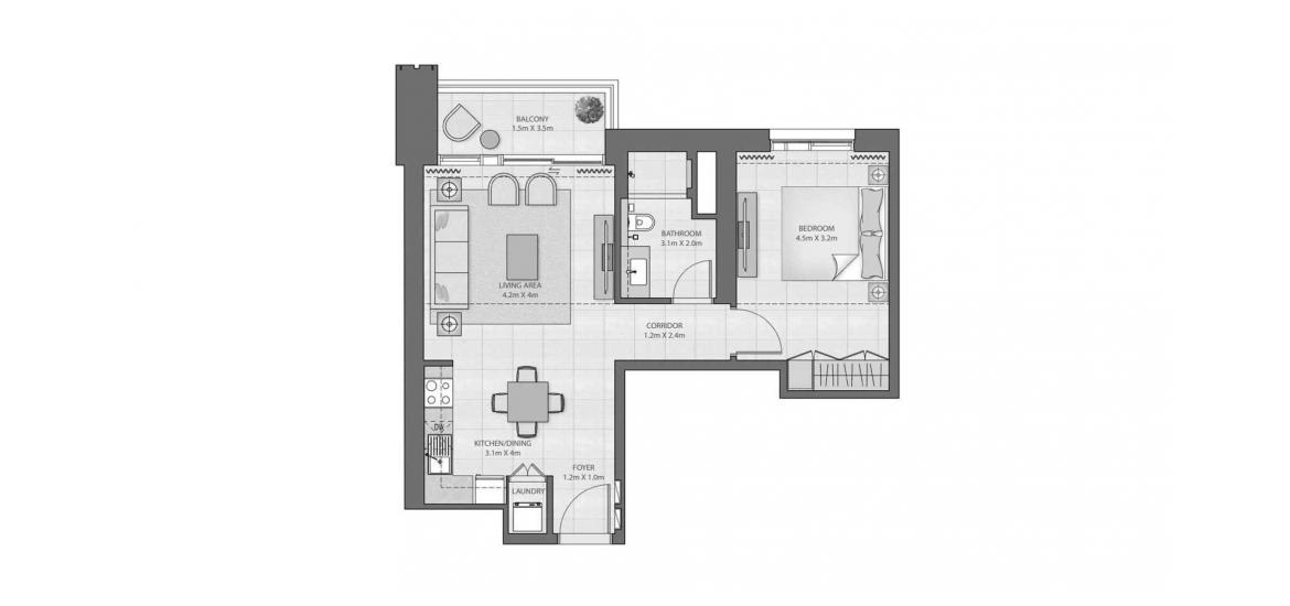 Apartment floor plan «A», 1 slaapkamer in CREEK EDGE